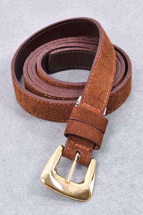 Cinto feminino camurça fivela dourada caramelo