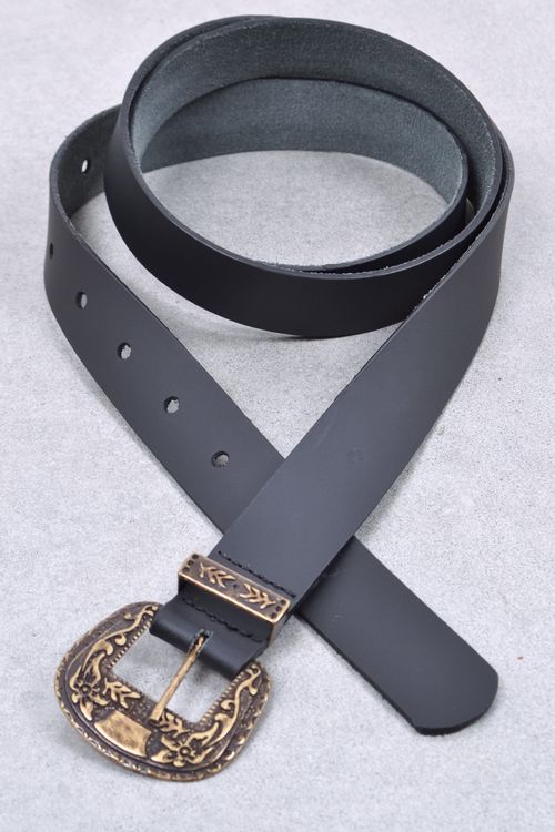 Cinto feminino couro fivela e passante trabalhados ouro velho preto