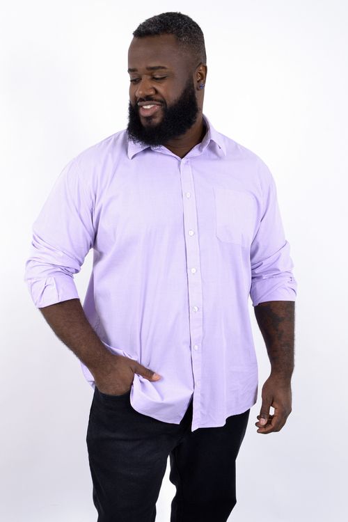 Camisa masculina manga longa falso liso lilas