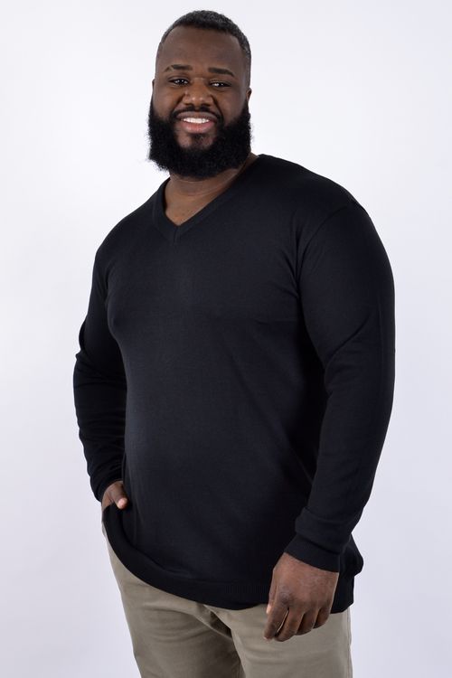 Blusa suéter  de tricô gola v plus size preto