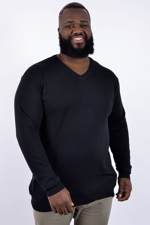 Blusa suéter  de tricô gola v plus size preto