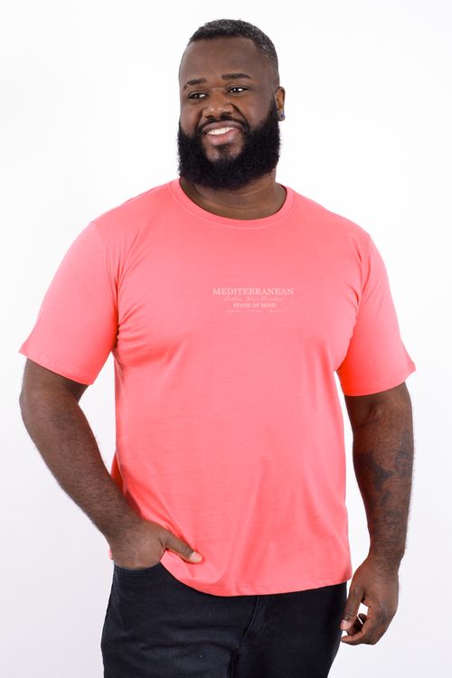Camiseta masculina meia malha estampa frente rosa