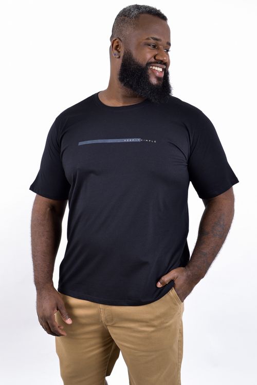 Camiseta masculina meia malha estampa frente lettering preto