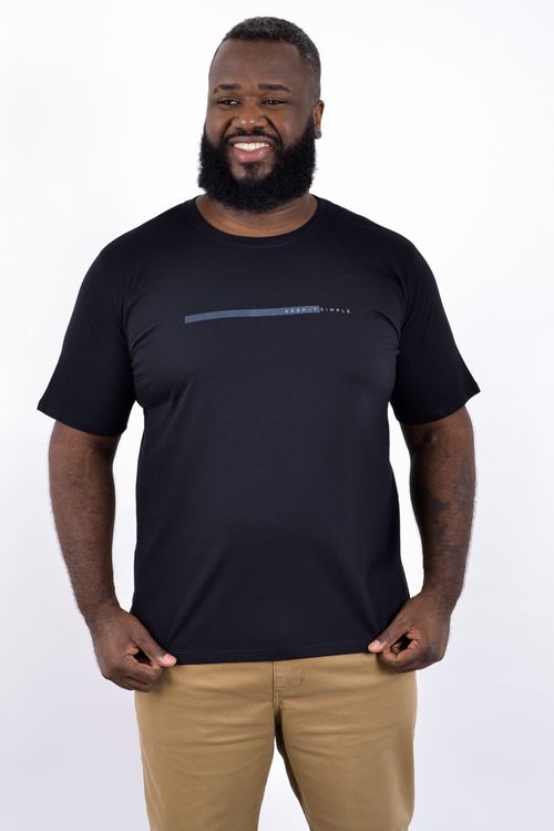 Camiseta masculina meia malha estampa frente lettering preto