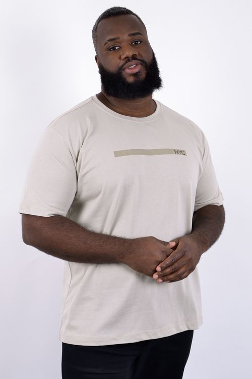 Camiseta careca masculina malha estampa localizada frente bege