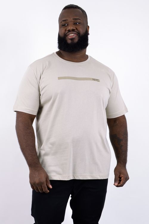 Camiseta careca masculina malha estampa localizada frente bege