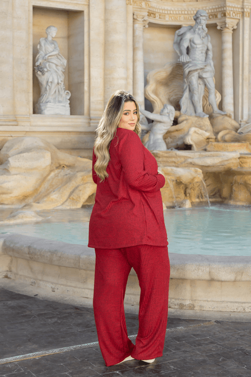 Calça Pantalona Giovana Malha Canelada Plus Size VERMELHO