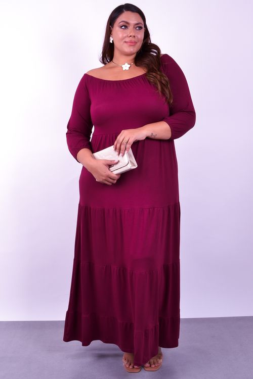 Vestido longo liso em malha  vinho