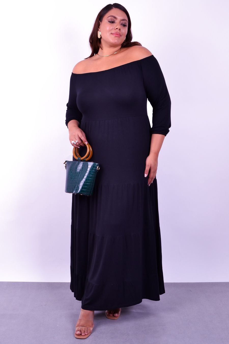 Vestido longo liso em malha  preto