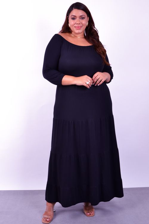 Vestido longo liso em malha  preto