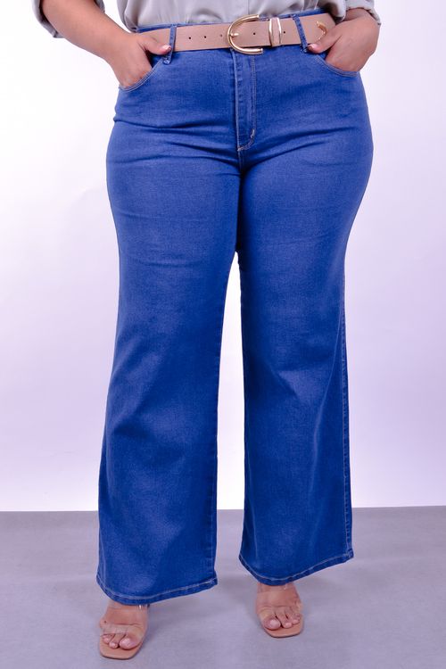 Calça wide leg feminina jeans elastano jeans blue