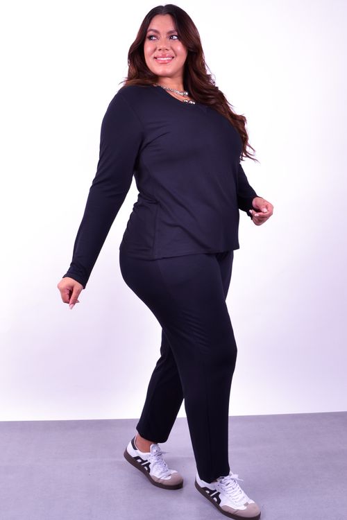 blusa manga longa moletinho decote v feminina preto