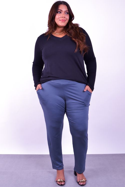 Calça de moletinho plus size cinza chumbo