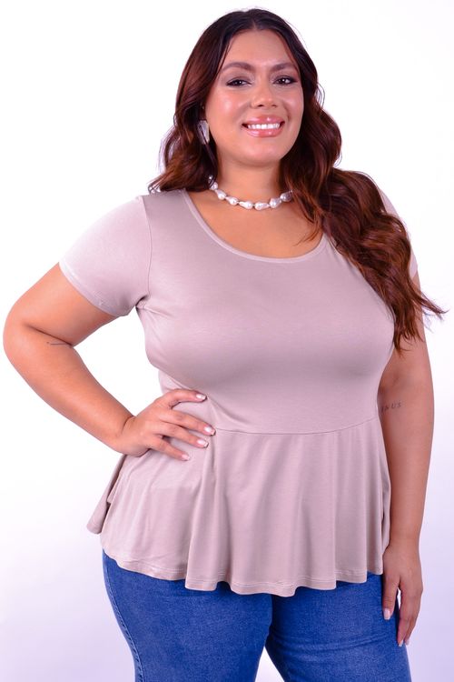 Blusa feminina peplum lisa bege