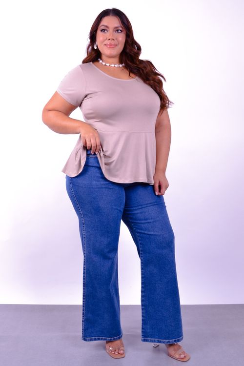 Blusa feminina peplum lisa bege