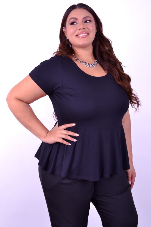 Blusa feminina peplum lisa preto