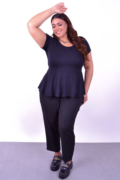 Blusa feminina peplum lisa preto