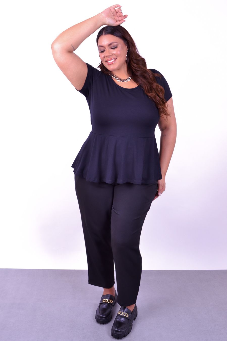Blusa feminina peplum lisa preto