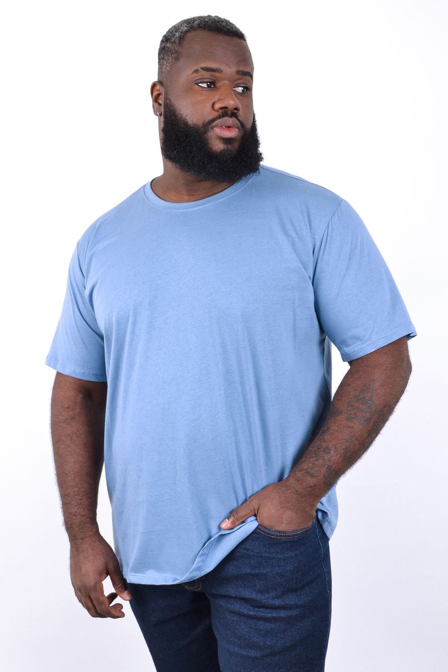 Camiseta básica masculina plus size azul