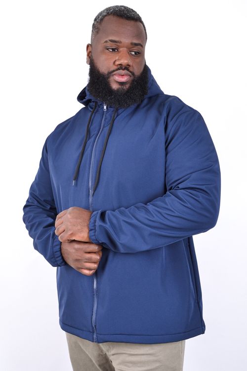 Jaqueta masculina dublada com capuz azul marinho