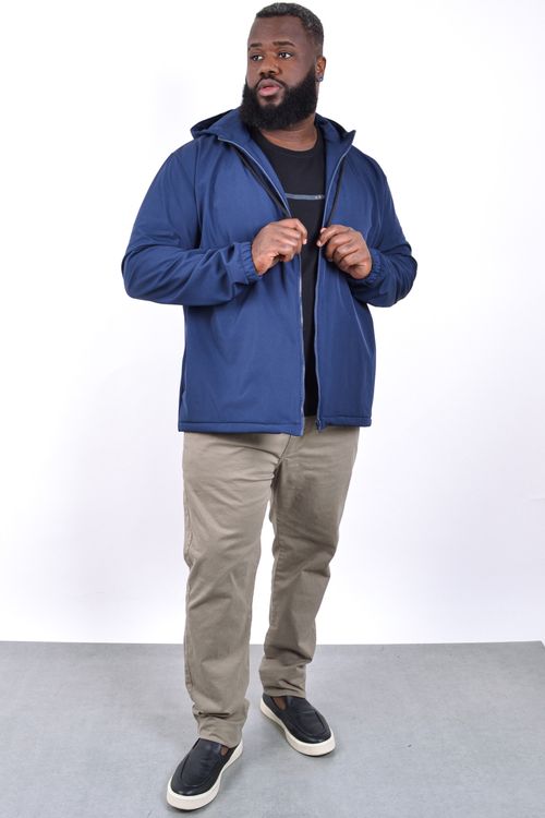 Jaqueta masculina dublada com capuz azul marinho