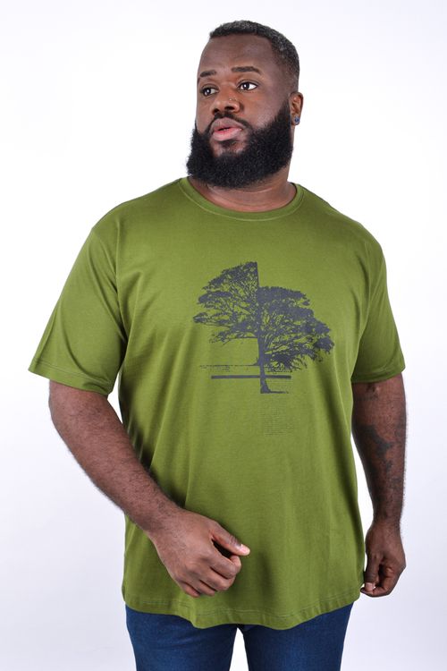 Camiseta meia malha masculina estampa "árvore" verde