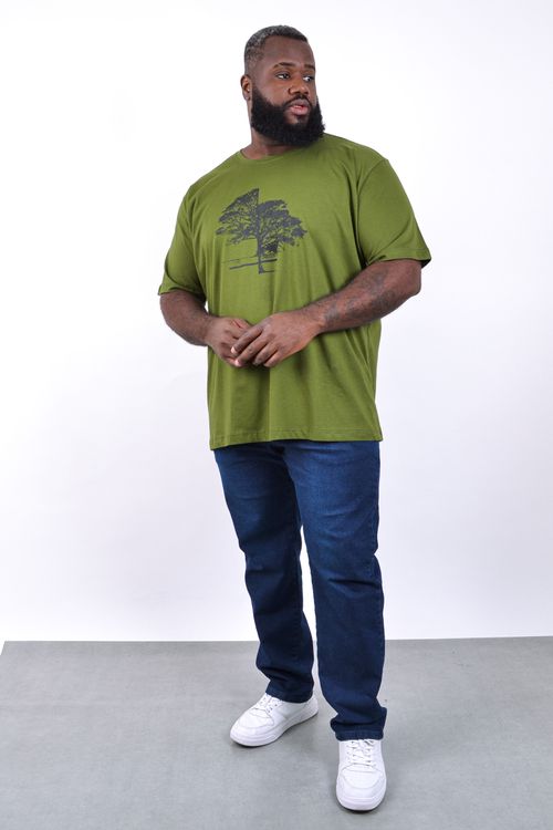Camiseta meia malha masculina estampa "árvore" verde