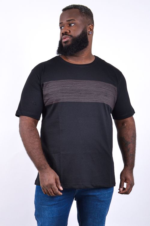 camiseta meia malha masculina estampa "faixa"  preto