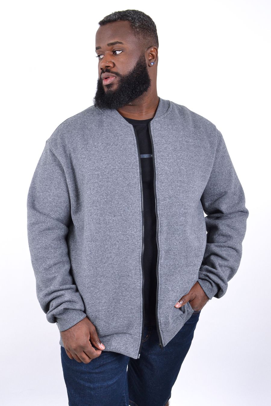 Jaqueta bomber em moletom masculina cinza chumbo