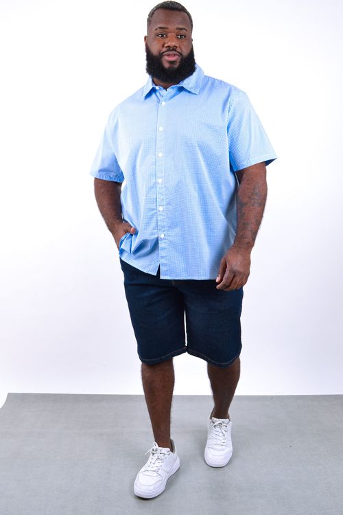 Camisa manga curta tricoline xadrez elastano azul