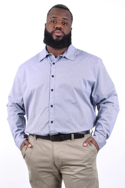 camisa manga longa tricoline xadrez elastano azul marinho