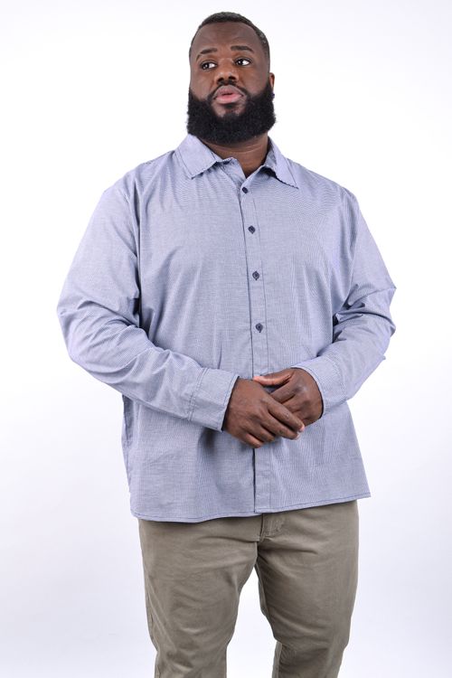 camisa manga longa tricoline xadrez elastano azul marinho
