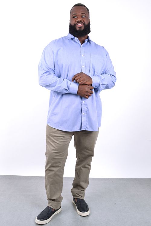 Camisa manga longa tricoline falso liso masculina azul marinho