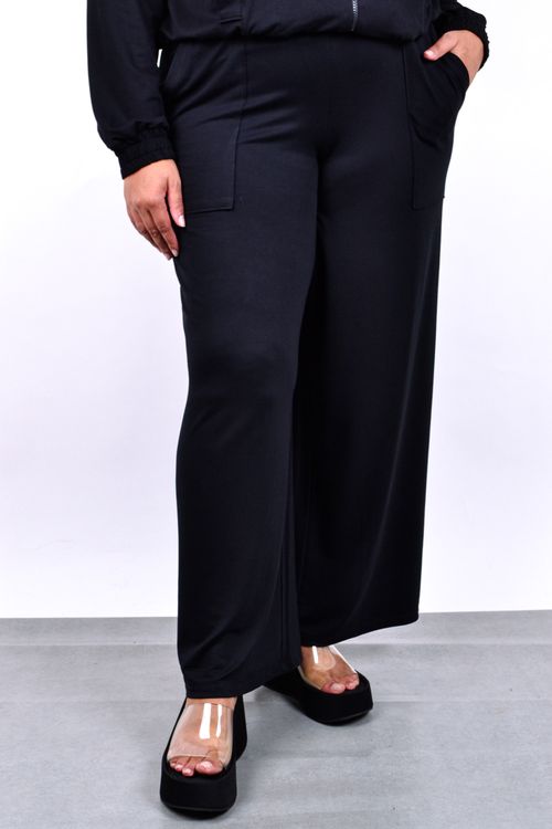 Calça wide leg moletinho feminina preto