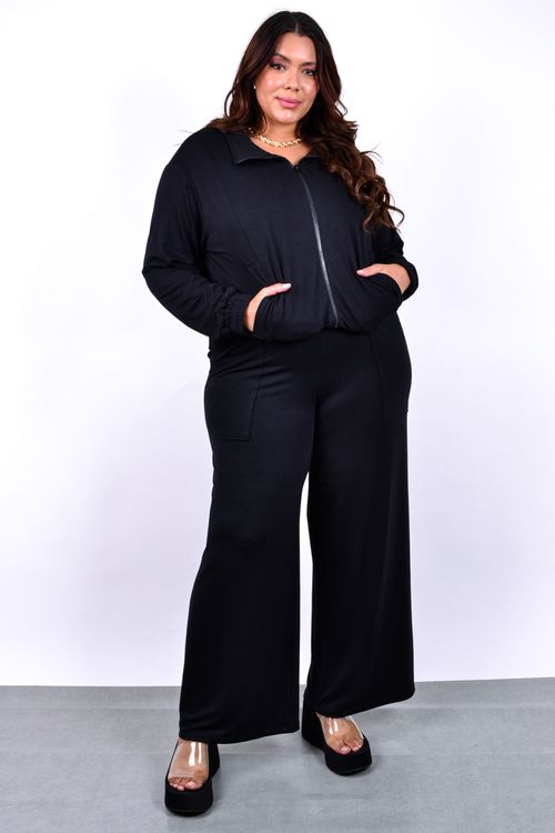 Calça wide leg moletinho feminina preto