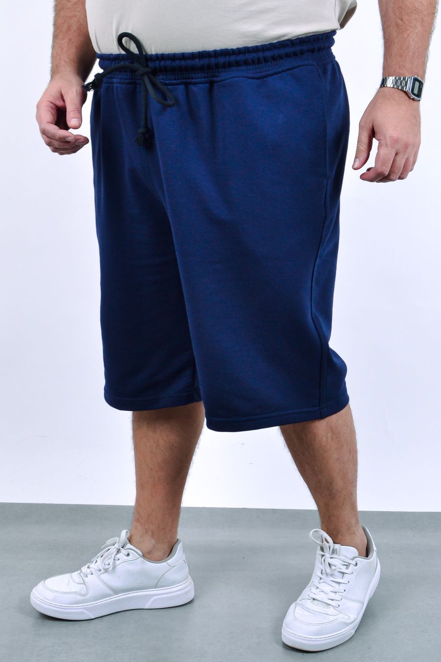 Bermuda de moletom masculina plus size azul marinho