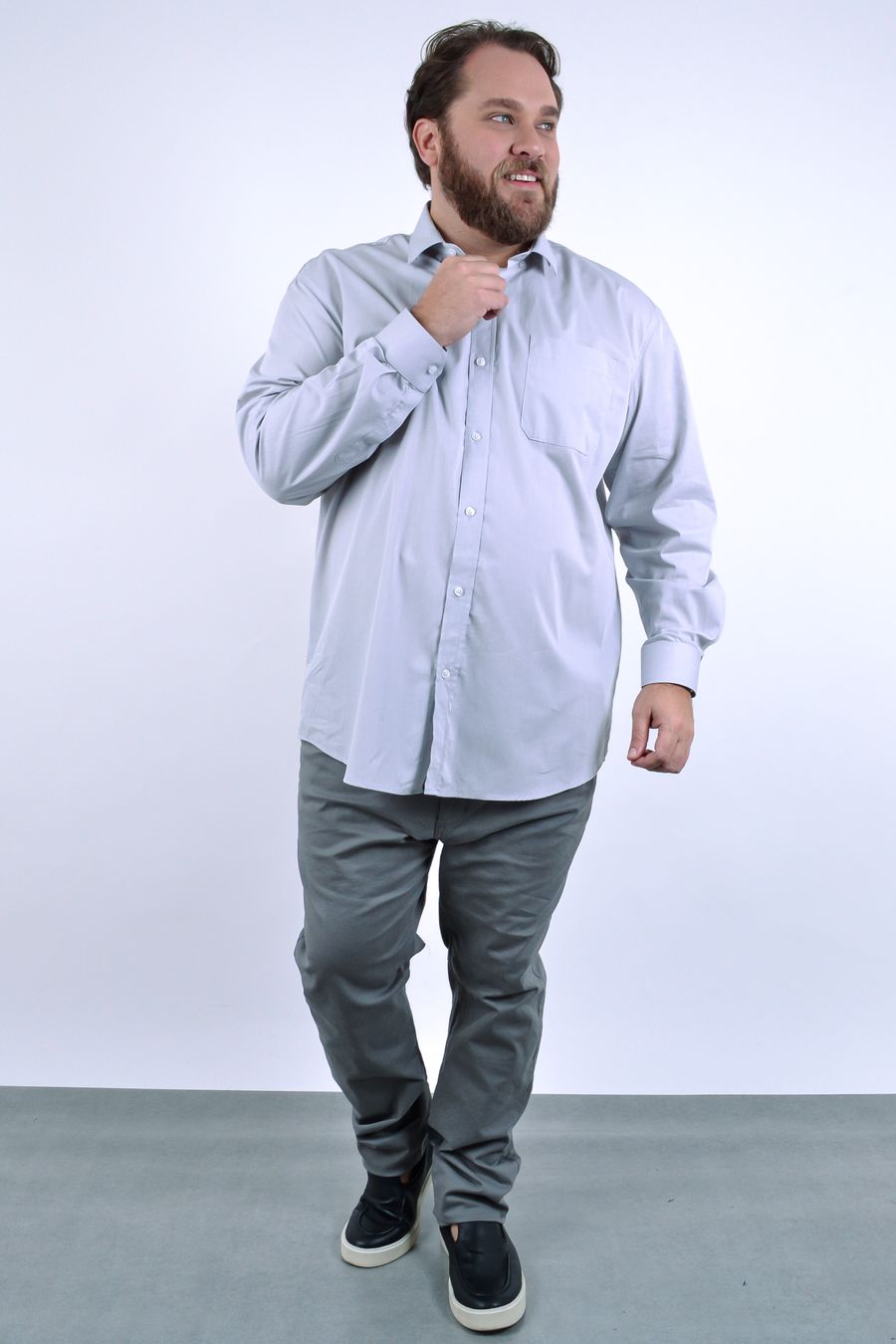 Camisa manga longa tricoline falso liso masculina bege