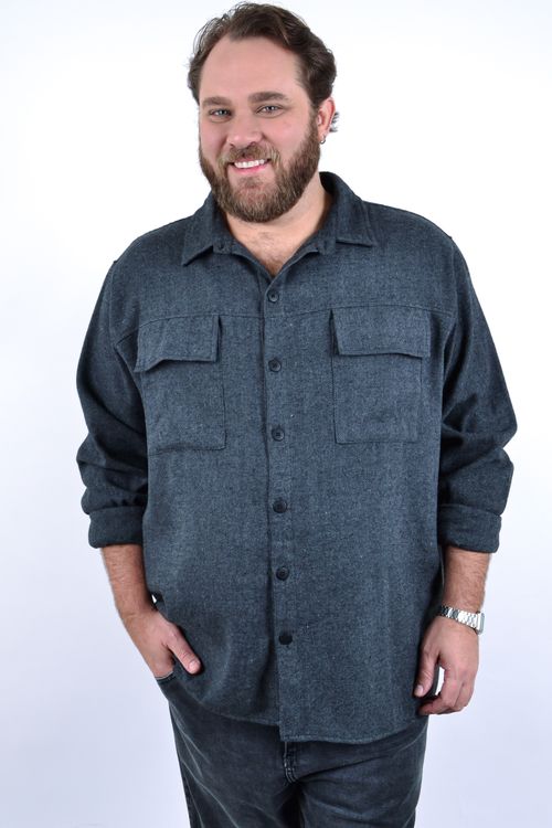 Camisa jaqueta masculina em flanela cinza chumbo