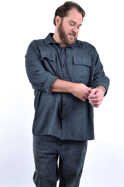 Camisa jaqueta masculina em flanela cinza chumbo