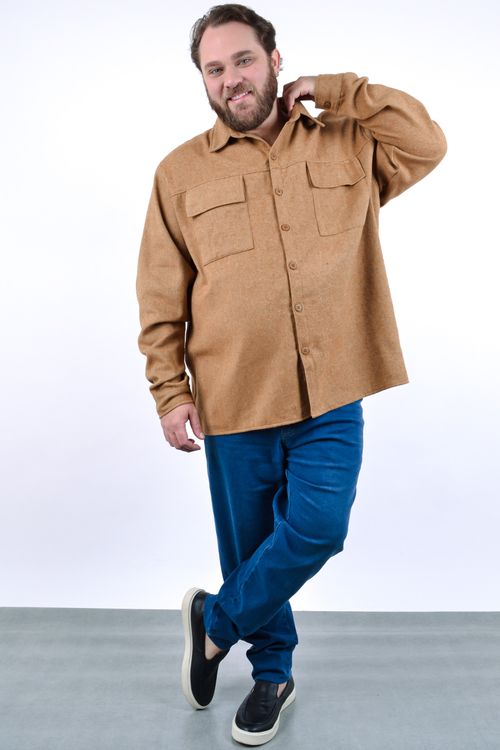 Camisa jaqueta masculina em flanela bege