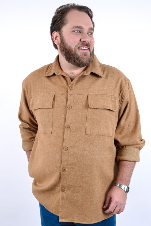 Camisa jaqueta masculina em flanela bege