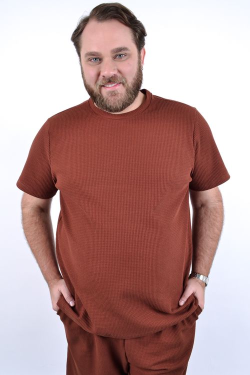 Camiseta malha waffle manga curta masculina marrom