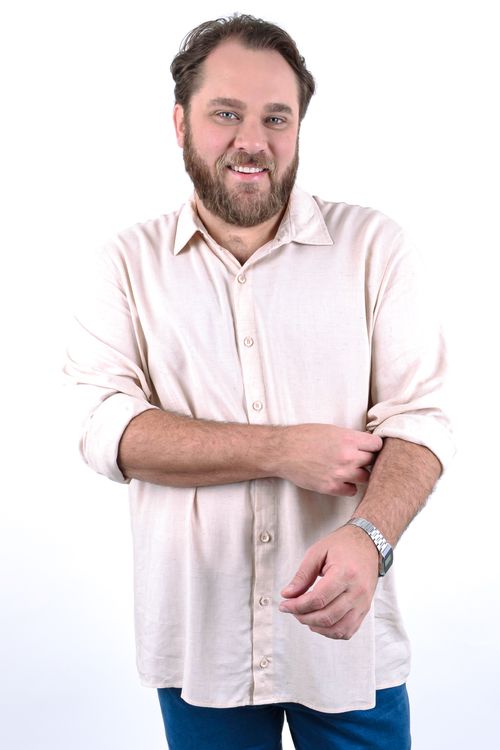 Camisa manga longa masculina tecido linho bege