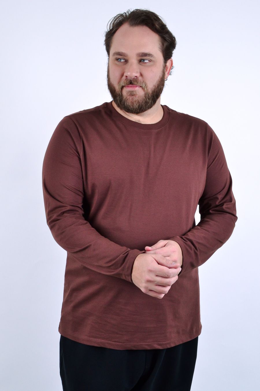 Camiseta manga longa malha plus size marrom