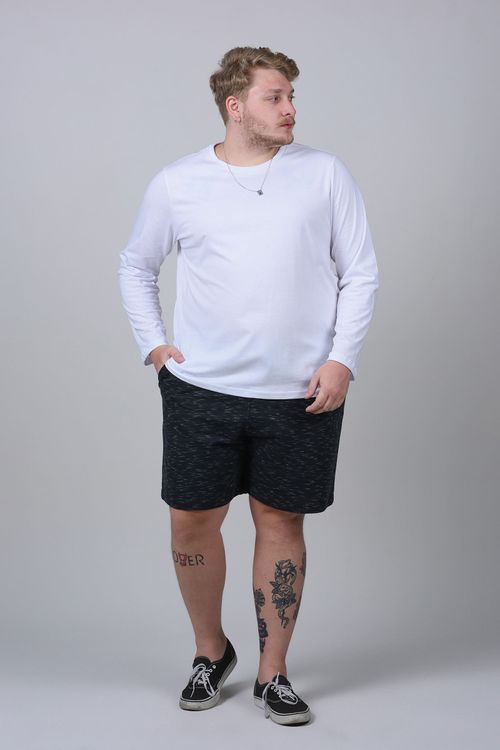 Camiseta manga longa malha plus size branco