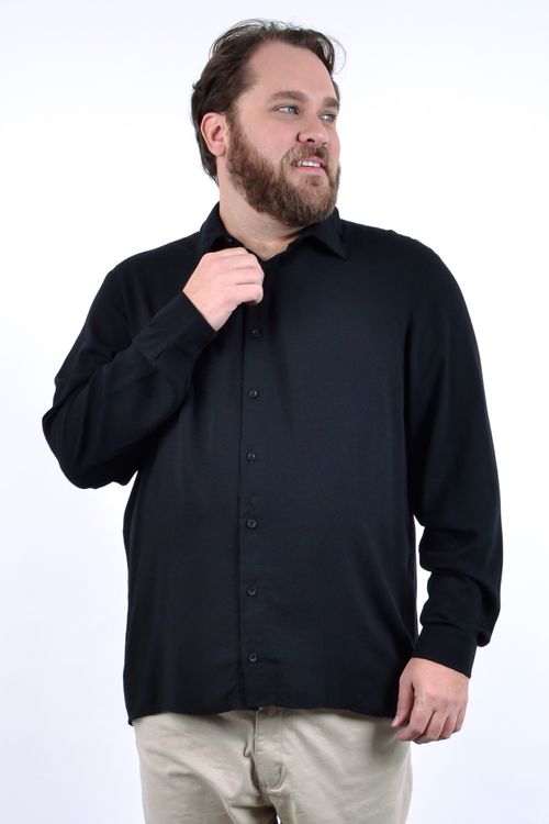 Camisa manga longa masculina tecido linho preto