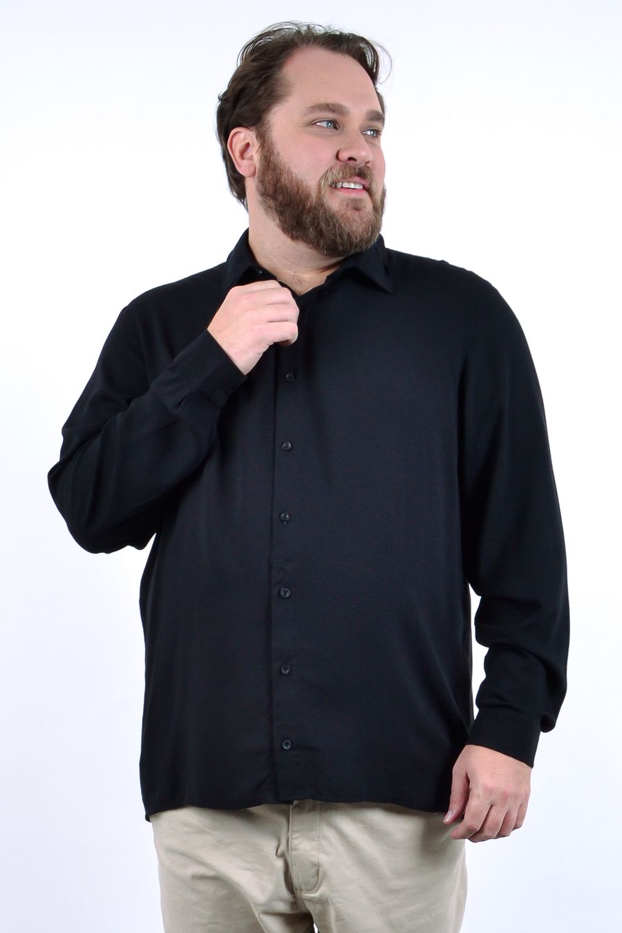 Camisa manga longa masculina tecido linho preto