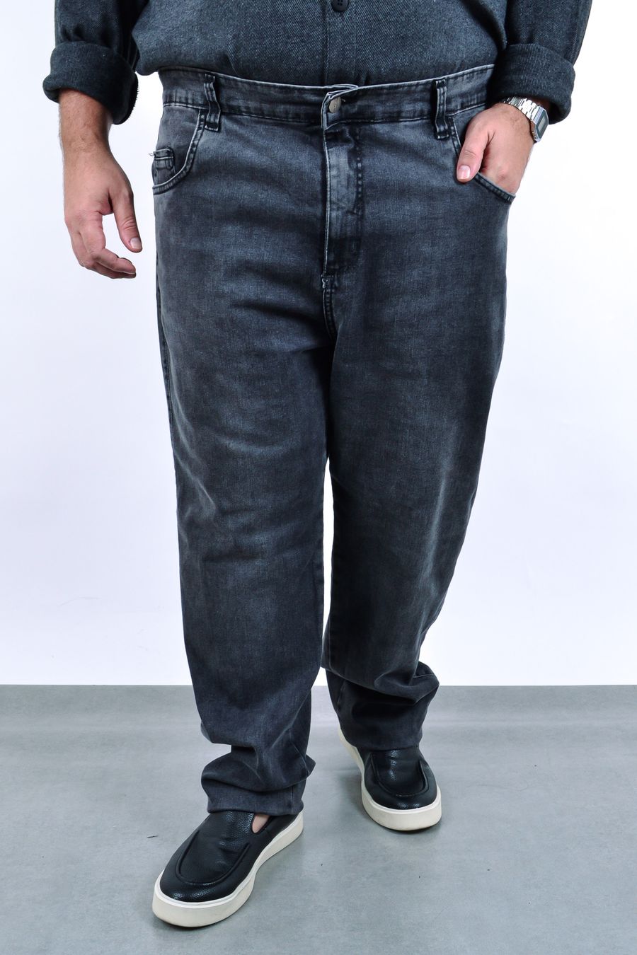 Calça reta black jeans estonada masculina jeans black