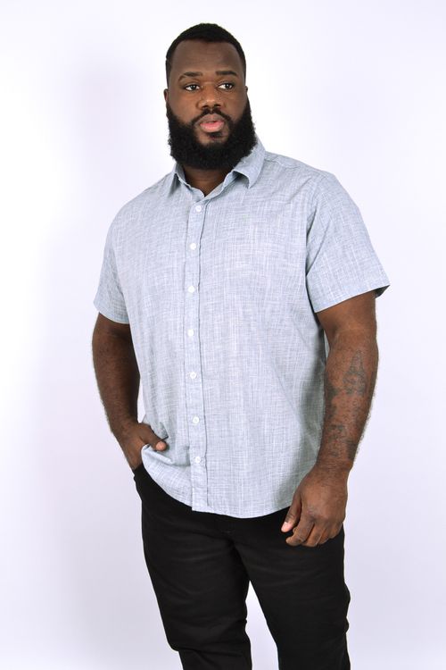 Camisa chambray fio tinto manga curta plus size azul marinho