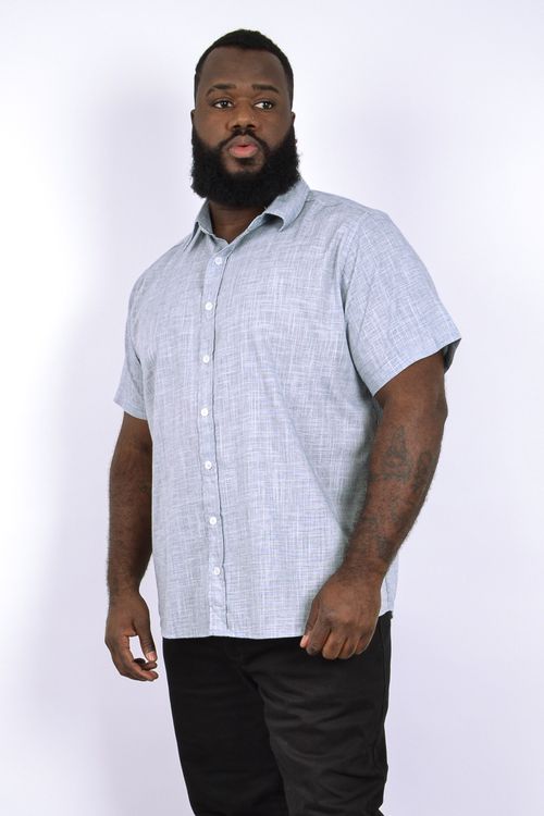 Camisa chambray fio tinto manga curta plus size azul marinho